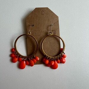 Orange Hoop Earrings with Teardrop Accents